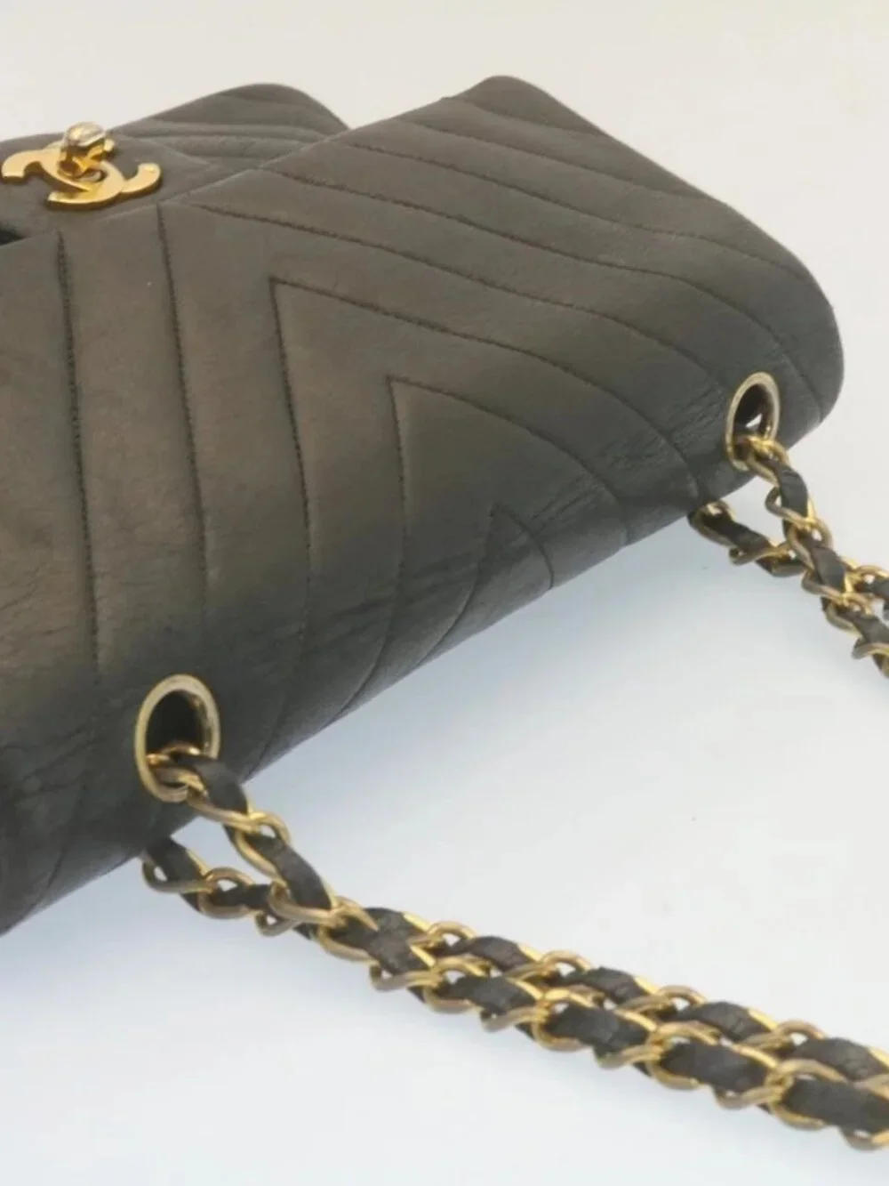 CHANEL Mademoiselle Turn Lock Flap Shoulder Bag Lamb Skin Black CC Auth ai677AV
